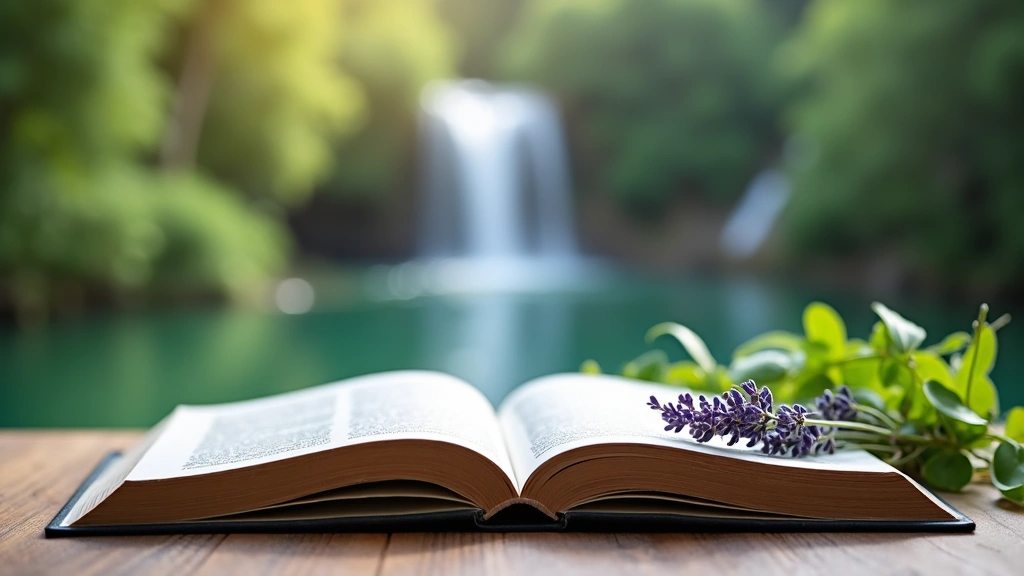 Image of an open book or a person reading in a serene, natural environment, symbolizing knowledge and well-being.