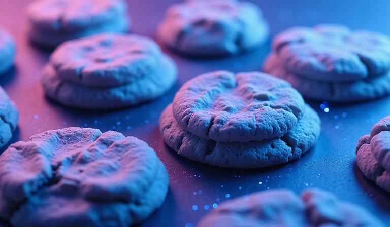 Assortment of digital cookies with Revalyxa branding, symbolizing data privacy and website functionality