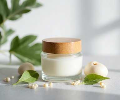 Elegant jar of anti-aging cream with natural ingredients